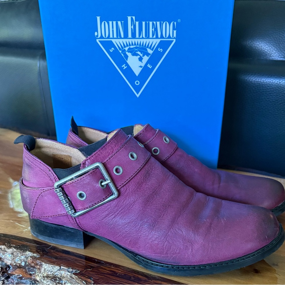 John Fluevog Women's Burgundy Leather Loafers